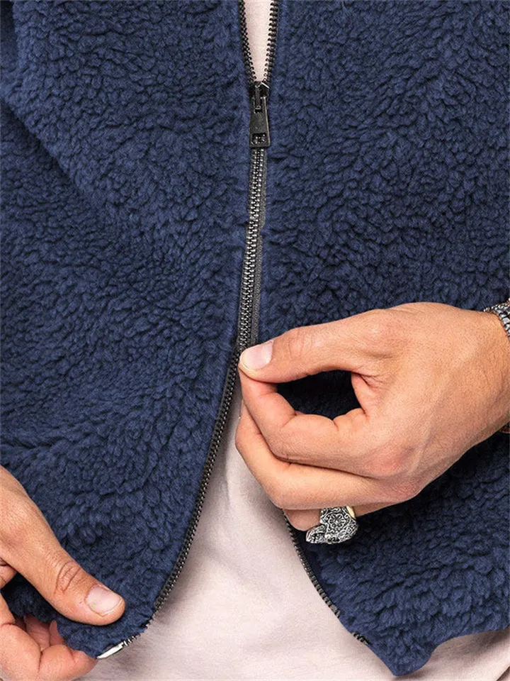 Men's Double Sided Plush Zipper Hoodies with Pocket