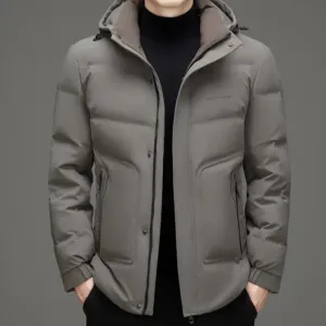Men's Thickened Down Puffer Jacket with Zip-up and Stain-resistant Design