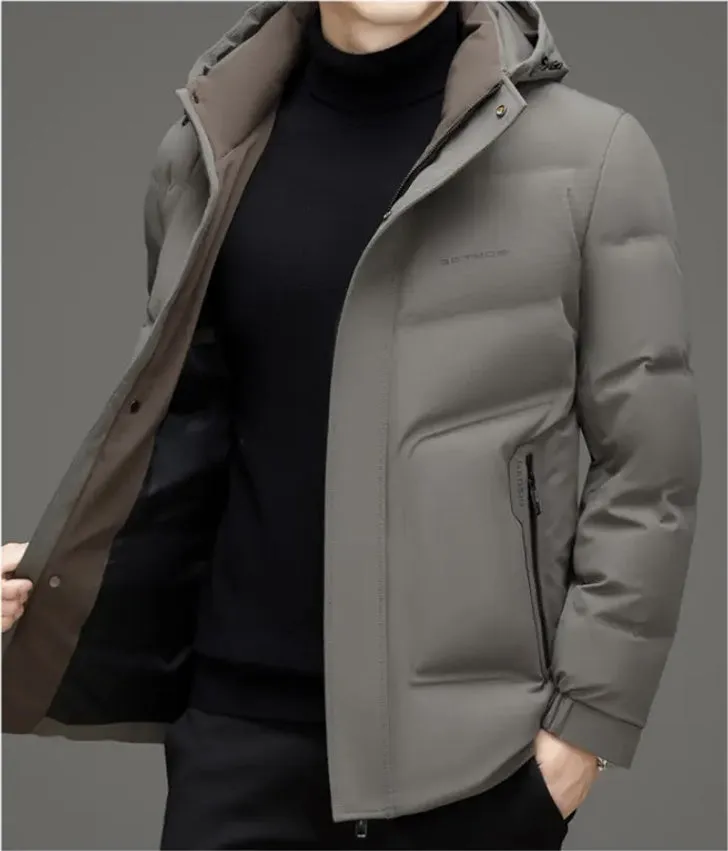 Men's Thickened Down Puffer Jacket with Zip-up and Stain-resistant Design