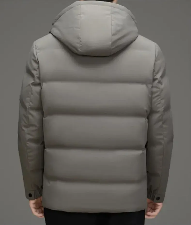 Men's Thickened Down Puffer Jacket with Zip-up and Stain-resistant Design