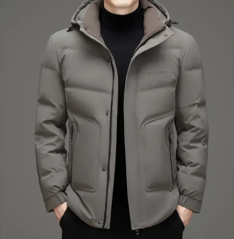Men's Thickened Down Puffer Jacket with Zip-up and Stain-resistant Design