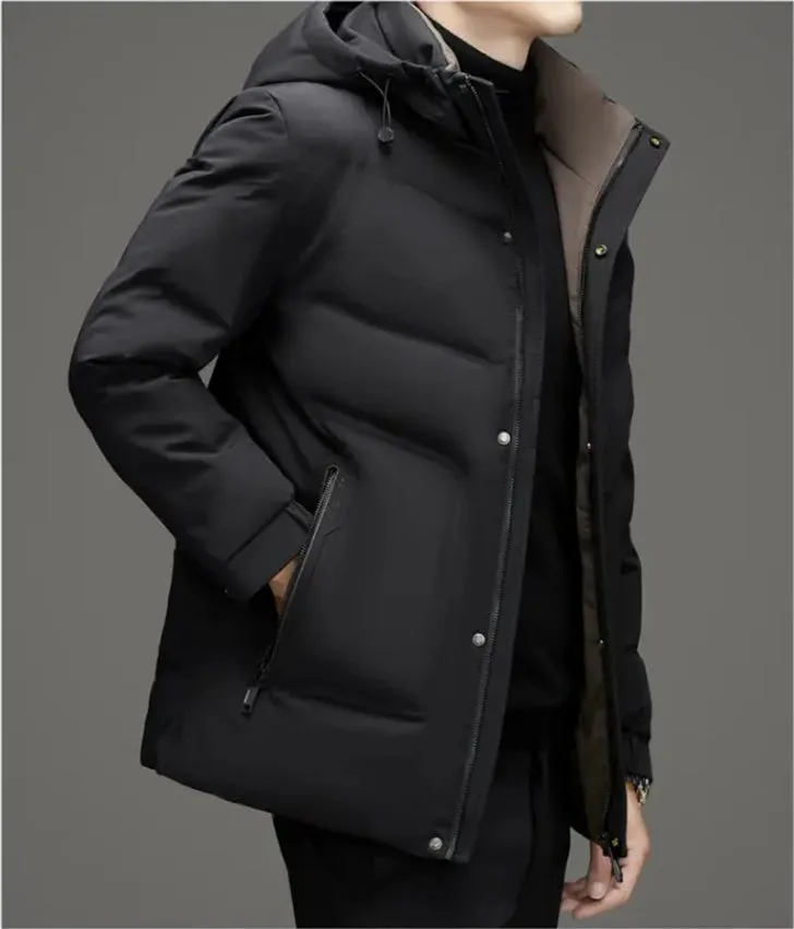 Men's Thickened Down Puffer Jacket with Zip-up and Stain-resistant Design