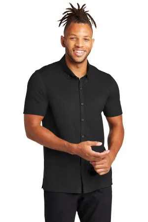 Mercer Mettle Stretch Pique Full-Button Polo MM1006 Deep Black