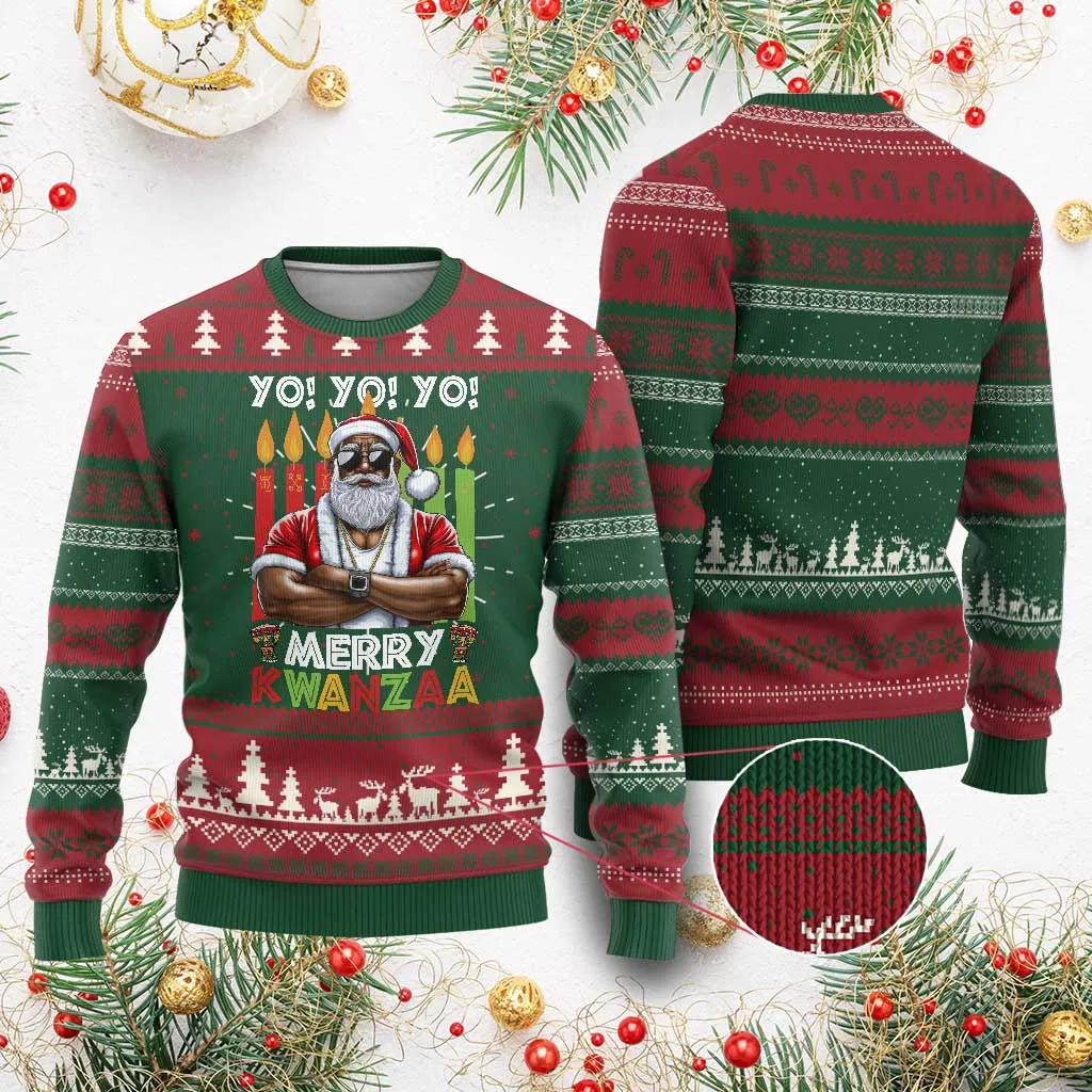 Merry Kwanzaa Ugly Christmas Sweater Black Christmas African American Santa TS09