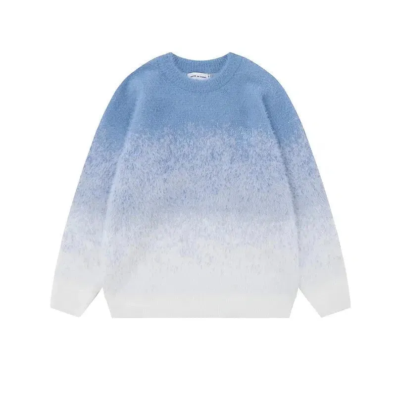 Mohair Gradient Color Round Neck Sweater