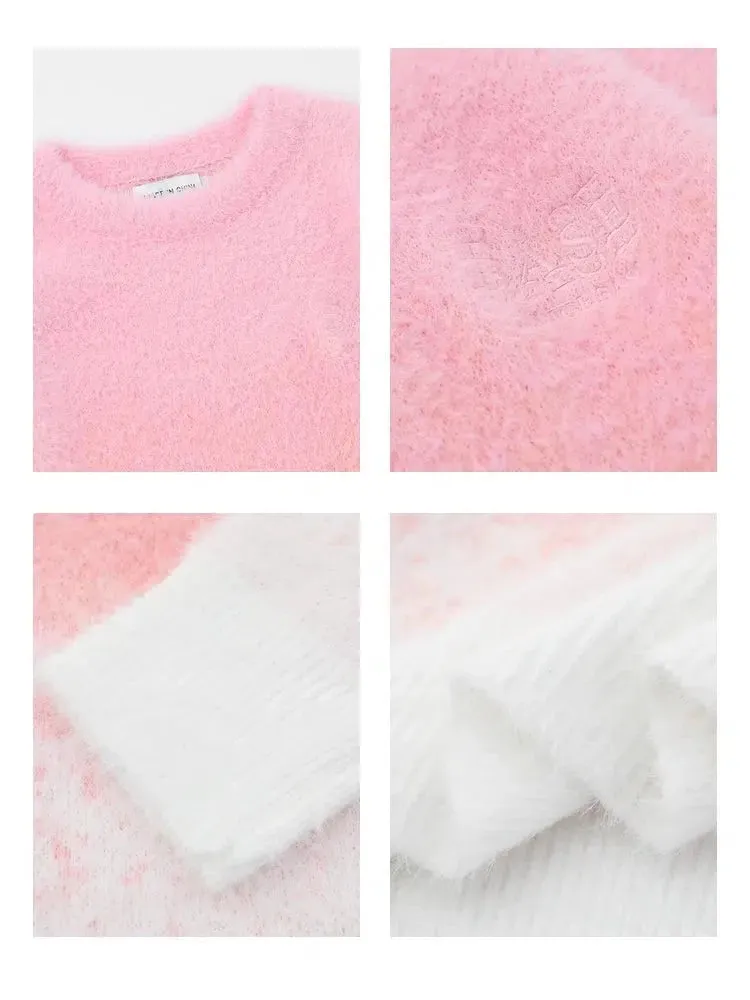 Mohair Gradient Color Round Neck Sweater