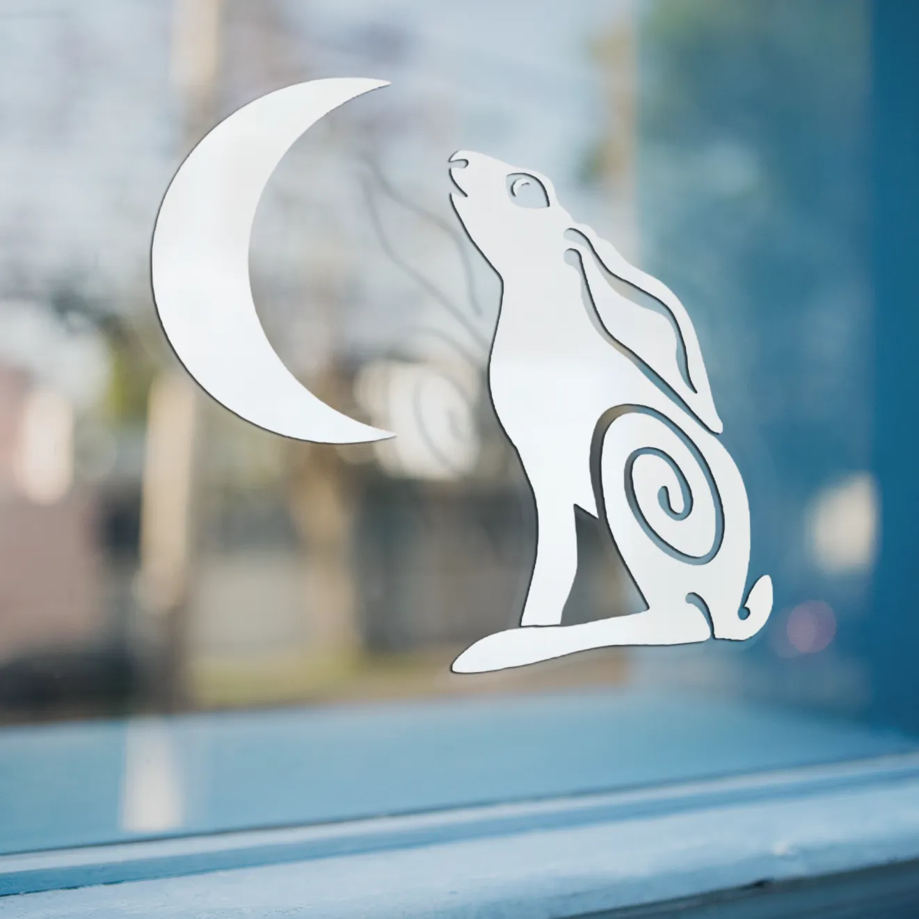 MOON GAZING HARE VINYL DECAL FOR WINDOW CAR LAPTOP MIRROR DRINKS BOTTLE
