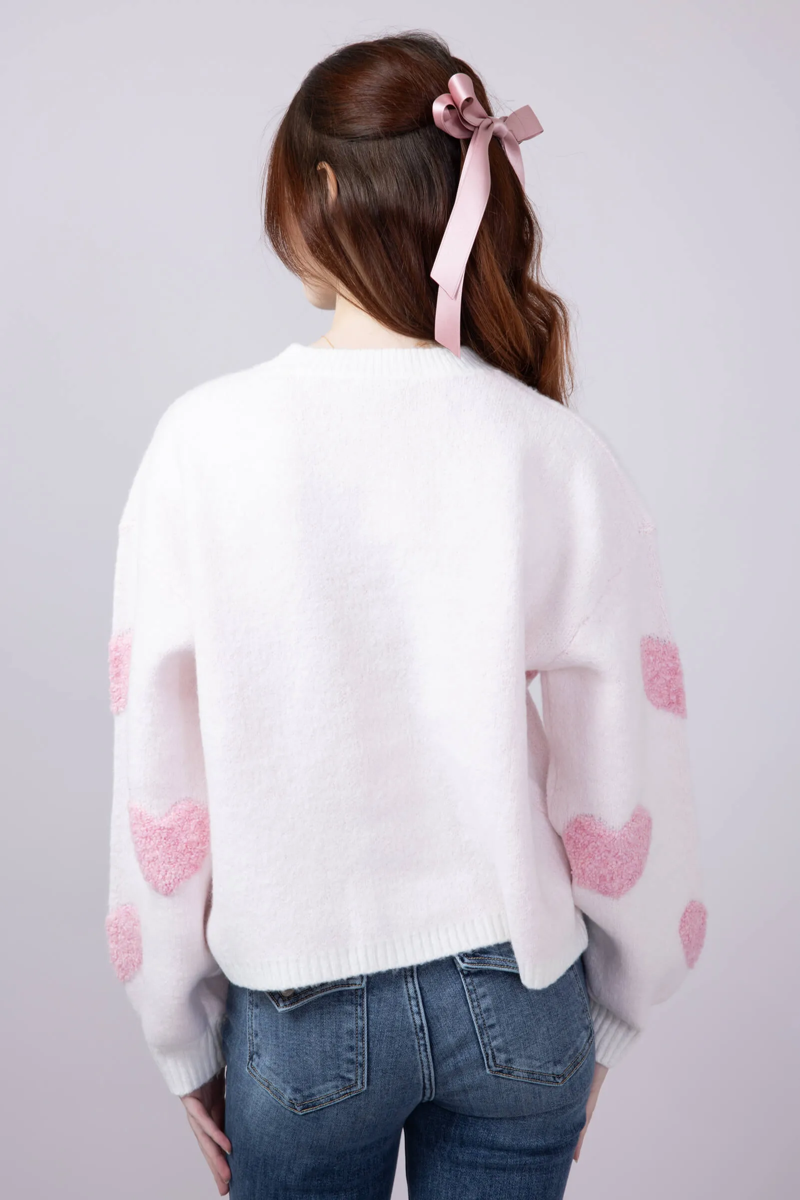 Multi Texture Heart Sweater for Women in Cream/Pink | GWT1239-CREAMPINK
