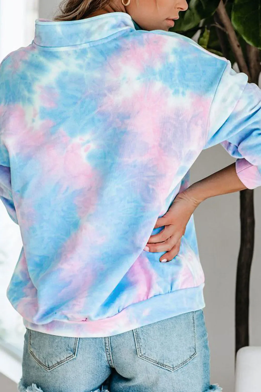 Multicolor Cotton Tie-dye Mock Neck Zip Sweatshirt