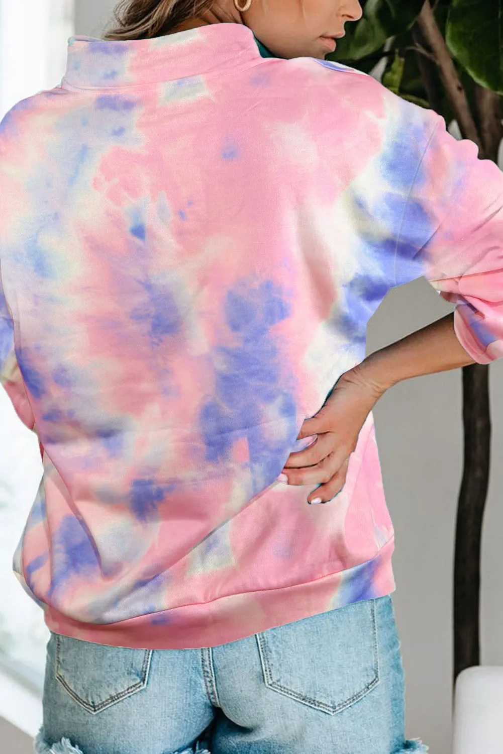 Multicolor Cotton Tie-dye Mock Neck Zip Sweatshirt