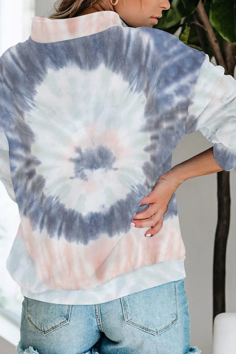 Multicolor Cotton Tie-dye Mock Neck Zip Sweatshirt