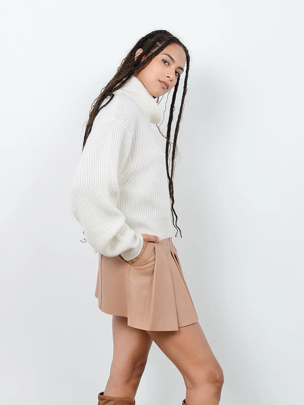 Naia Boxy Cashmere Cropped Turtleneck Pullover for Women