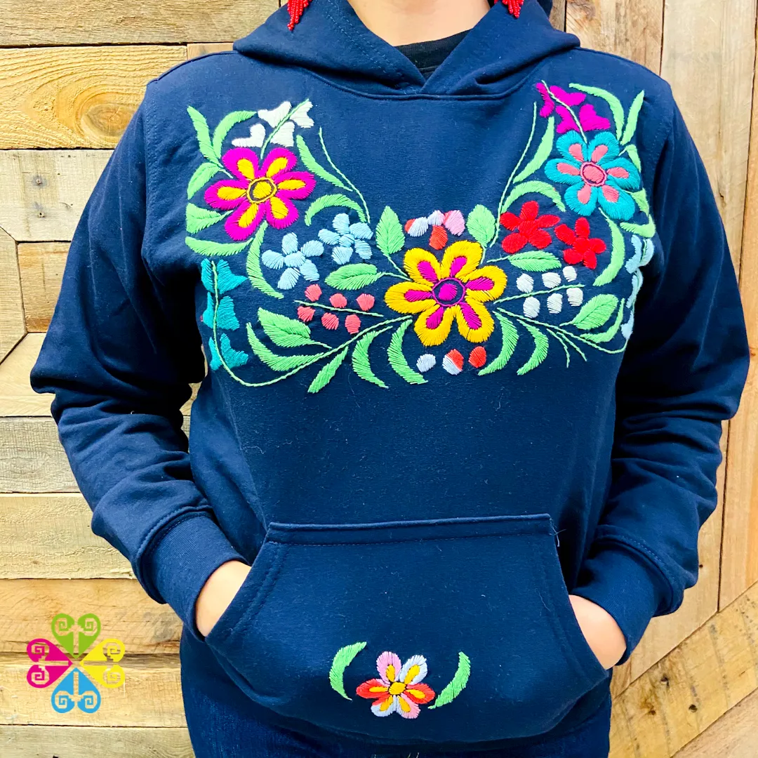Navy Blue Women Hoodie - Handmade Bordado