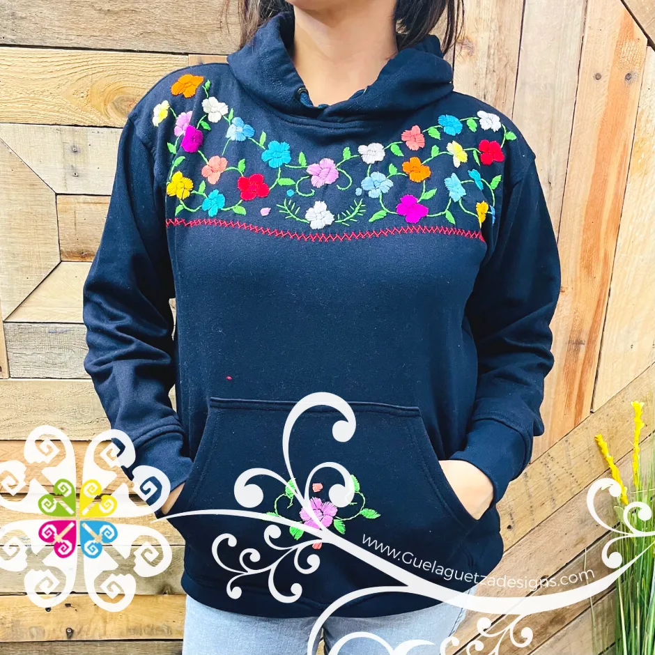 Navy Blue Women Hoodie - Handmade Bordado