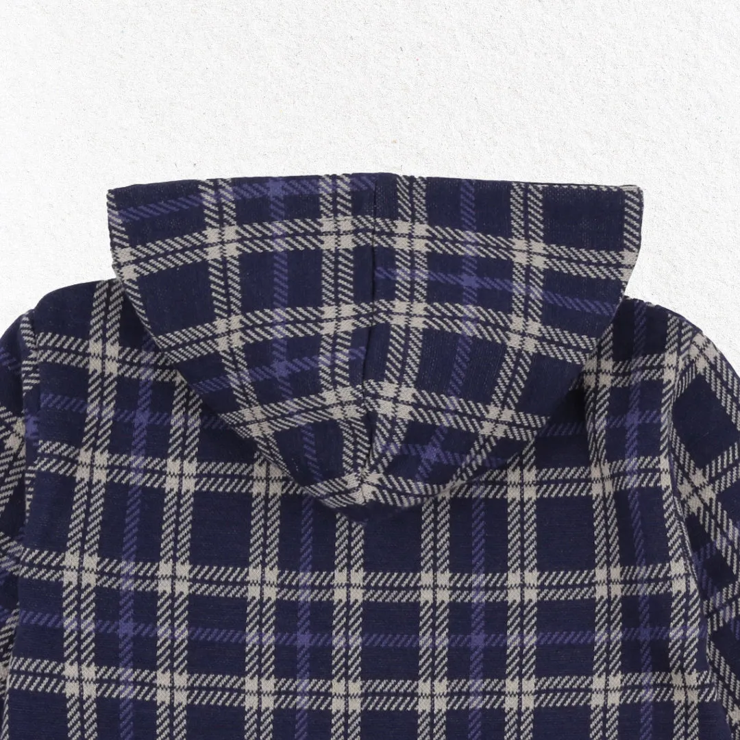 Navy Check Print Hoodie