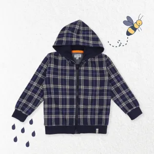 Navy Check Print Hoodie