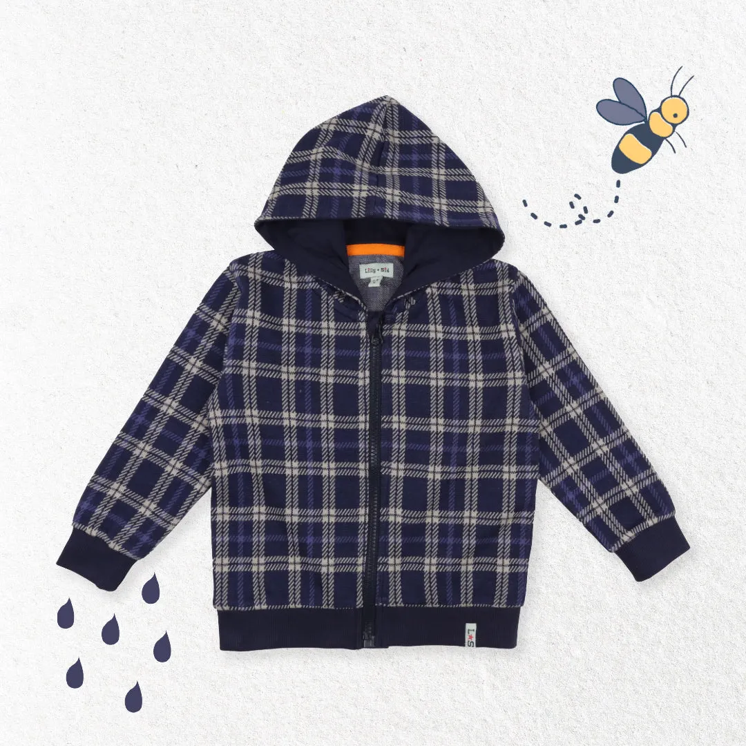Navy Check Print Hoodie