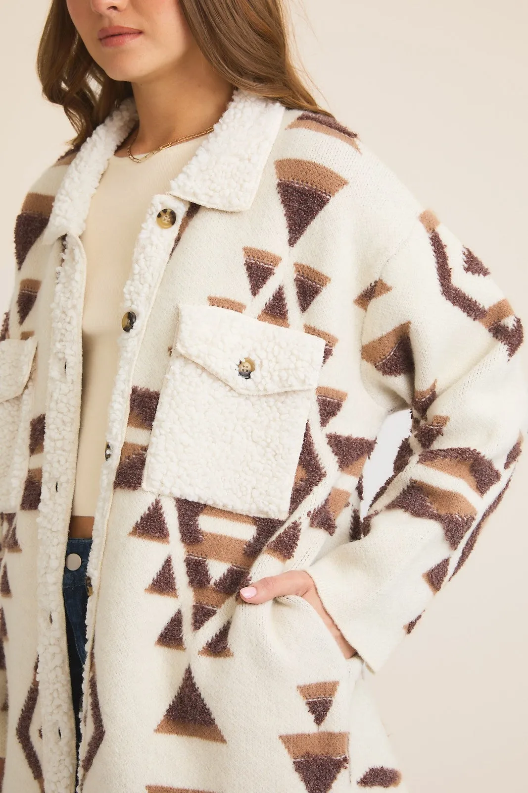 Nelly- Long Sleeve Abstract Sweater Jacket