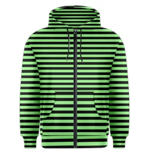 neon green stripe Zipper Hoodie