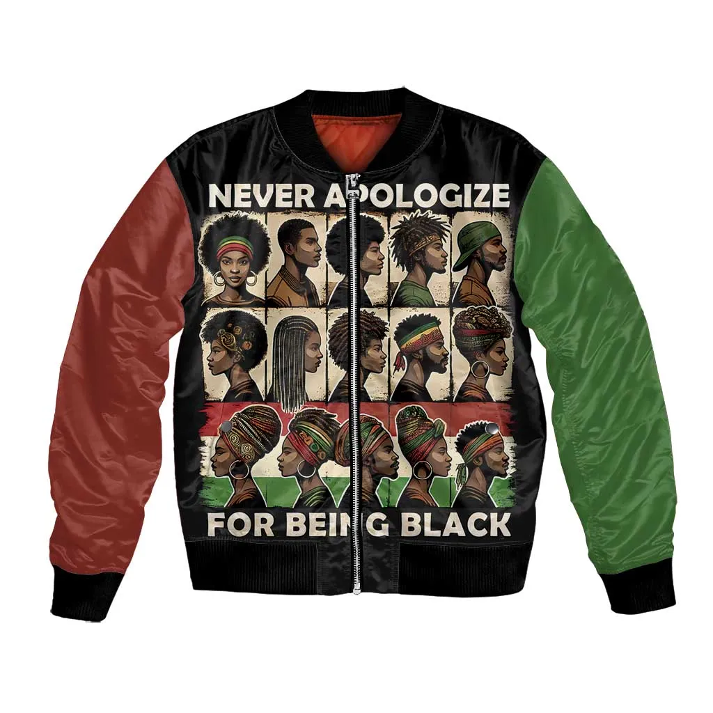 Never Apologize for Being Black Bomber Jacket African Pride DT03