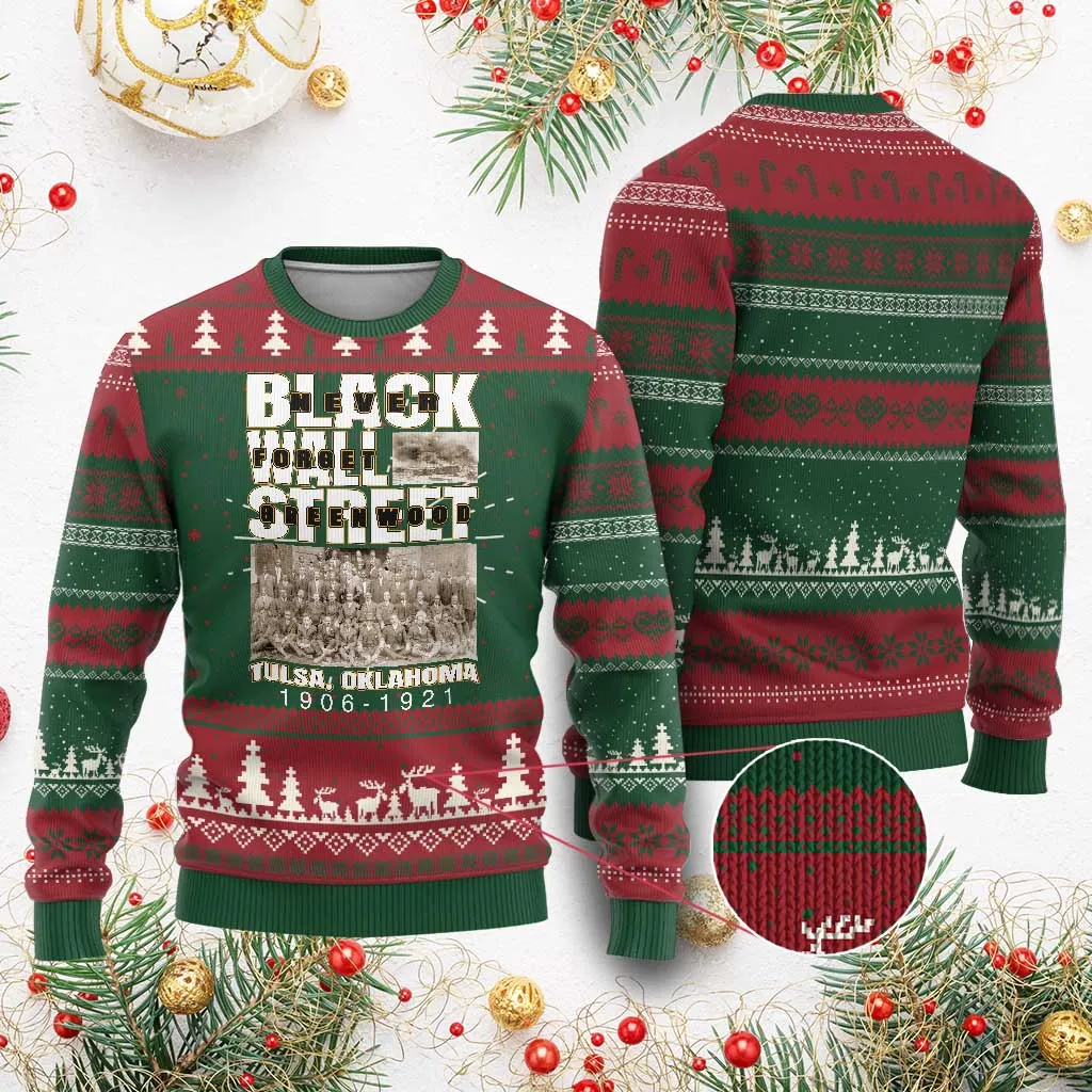 Never Forget Greenwood Black Wall Street Ugly Christmas Sweater Black History TS11