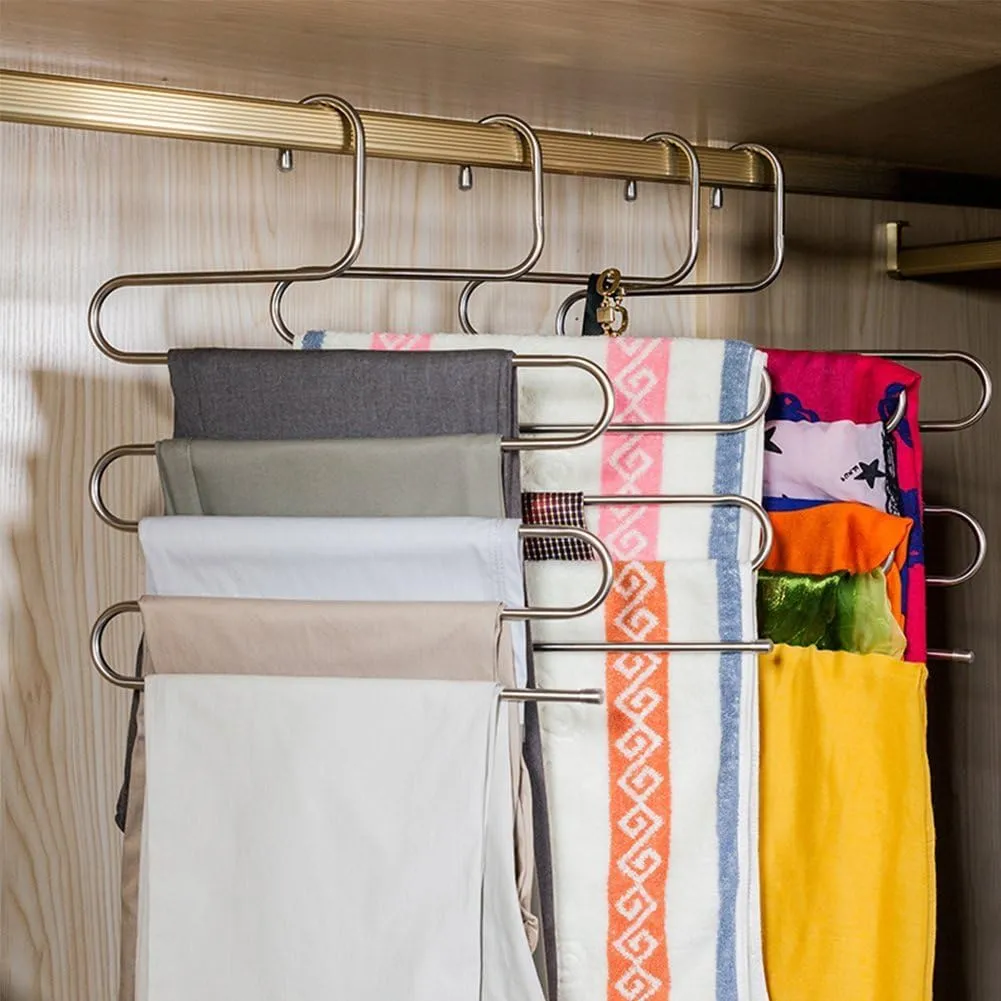 New 10-Pack Pants Hangers S-Shape Stainless Steel Space Saving Closet Clothes Organizer Jeans Scarves