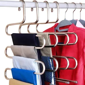 New 10-Pack Pants Hangers S-Shape Stainless Steel Space Saving Closet Clothes Organizer Jeans Scarves