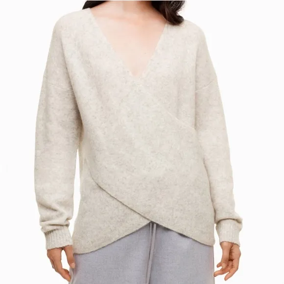 NEW! Babaton The Group Bandini Cross Over Faux Wrap Sweater Alpaca Wool Blend M