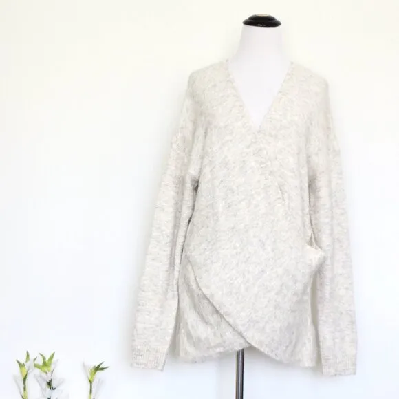 NEW! Babaton The Group Bandini Cross Over Faux Wrap Sweater Alpaca Wool Blend M