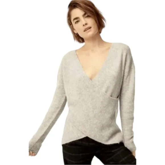 NEW! Babaton The Group Bandini Cross Over Faux Wrap Sweater Alpaca Wool Blend M
