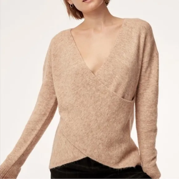 NEW! Babaton The Group Bandini Cross Over Faux Wrap Sweater Alpaca Wool Blend M