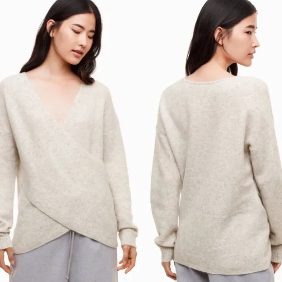 NEW! Babaton The Group Bandini Cross Over Faux Wrap Sweater Alpaca Wool Blend M