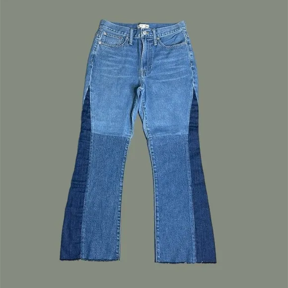 NEW Madewell x ISKO Patchwork Rigid Frayed Flare Jeans Sz 26