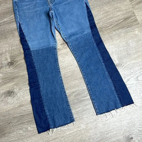 NEW Madewell x ISKO Patchwork Rigid Frayed Flare Jeans Sz 26