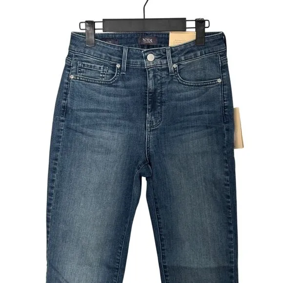 NWT NYDJ Sheri High Waist Slim Straight Leg Jeans in Landslide Medium Wash Sz 2