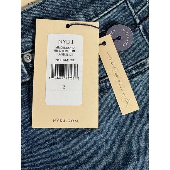 NWT NYDJ Sheri High Waist Slim Straight Leg Jeans in Landslide Medium Wash Sz 2