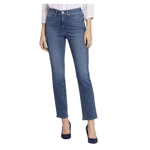 NWT NYDJ Sheri High Waist Slim Straight Leg Jeans in Landslide Medium Wash Sz 2