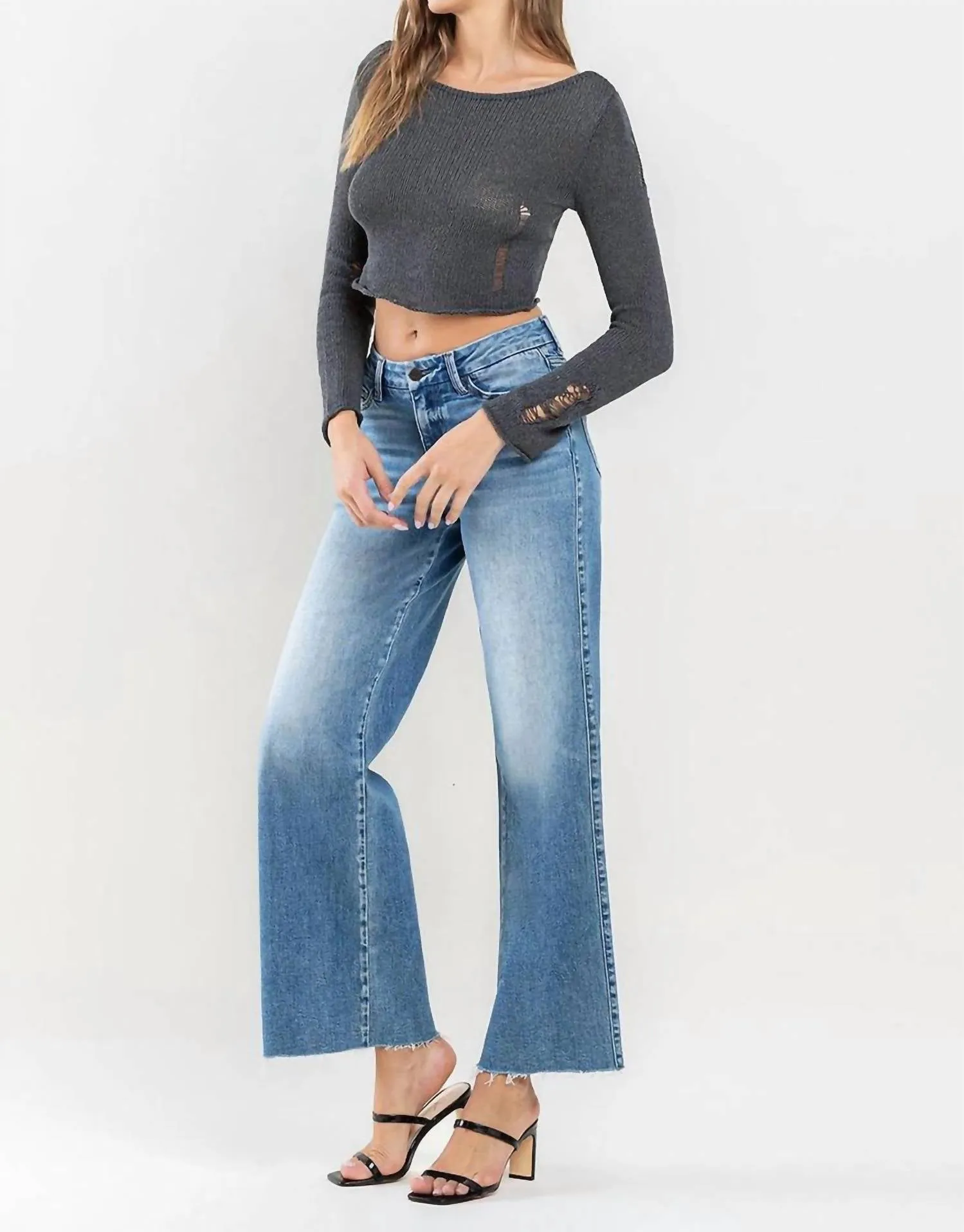 Olivia Mid Rise Wide Leg Jeans In Vouchsafe