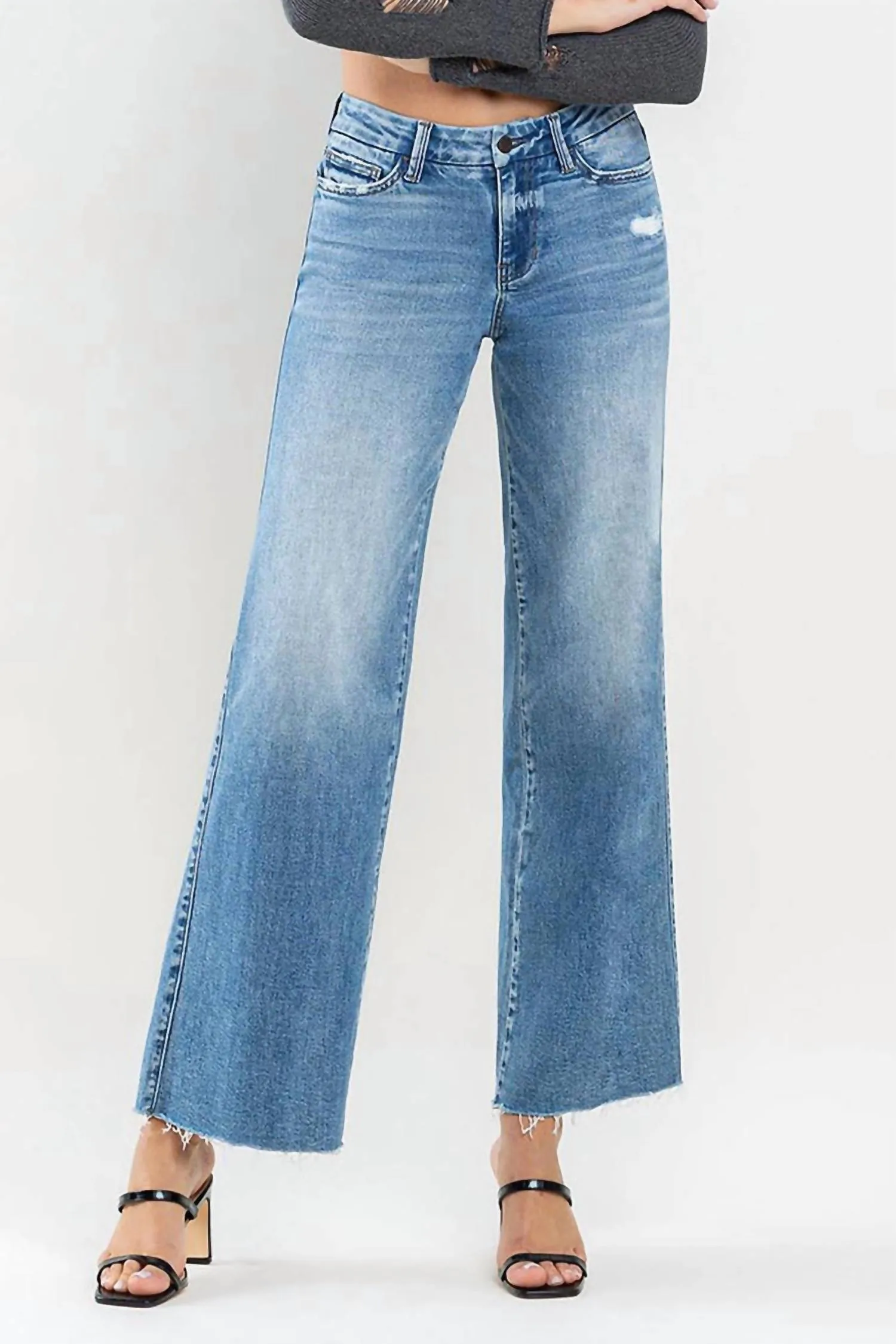 Olivia Mid Rise Wide Leg Jeans In Vouchsafe