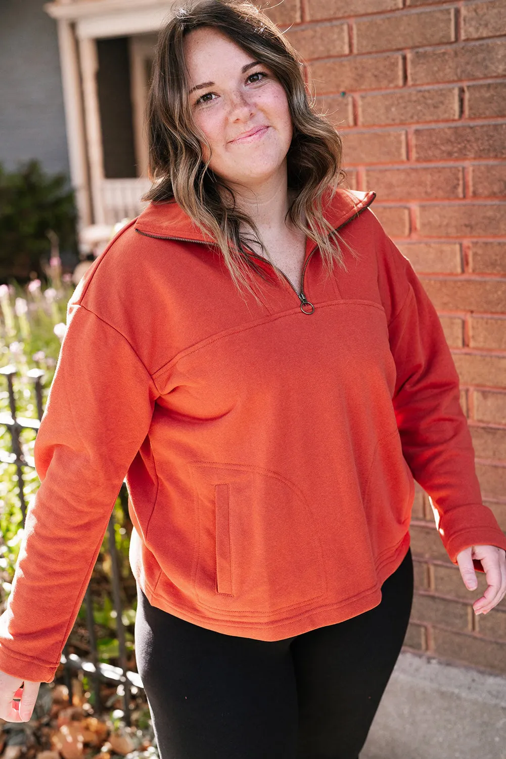 Orange O-ring Zipper Pocketed Plus Size Hoodie