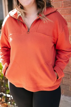 Orange O-ring Zipper Pocketed Plus Size Hoodie