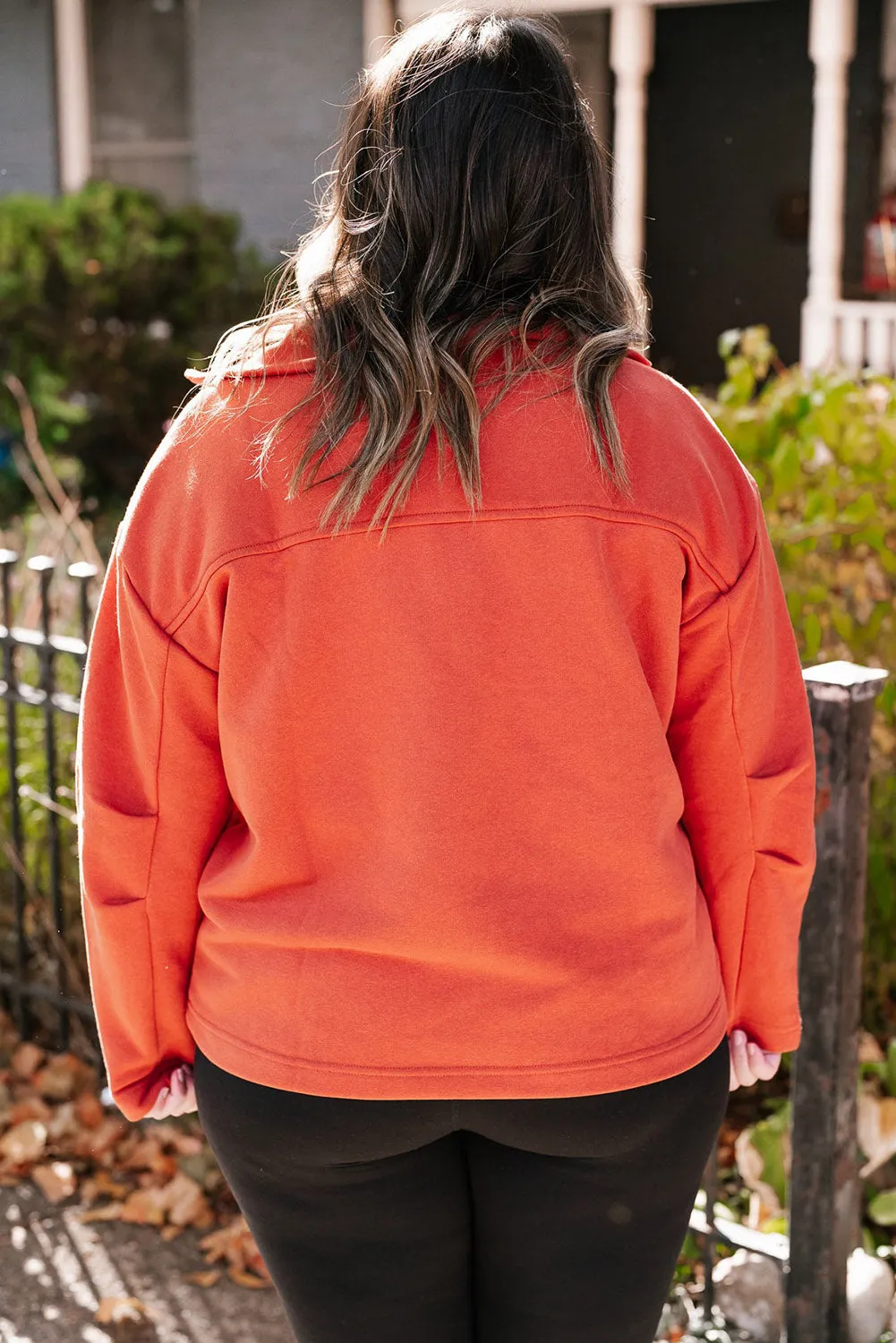 Orange O-ring Zipper Pocketed Plus Size Hoodie