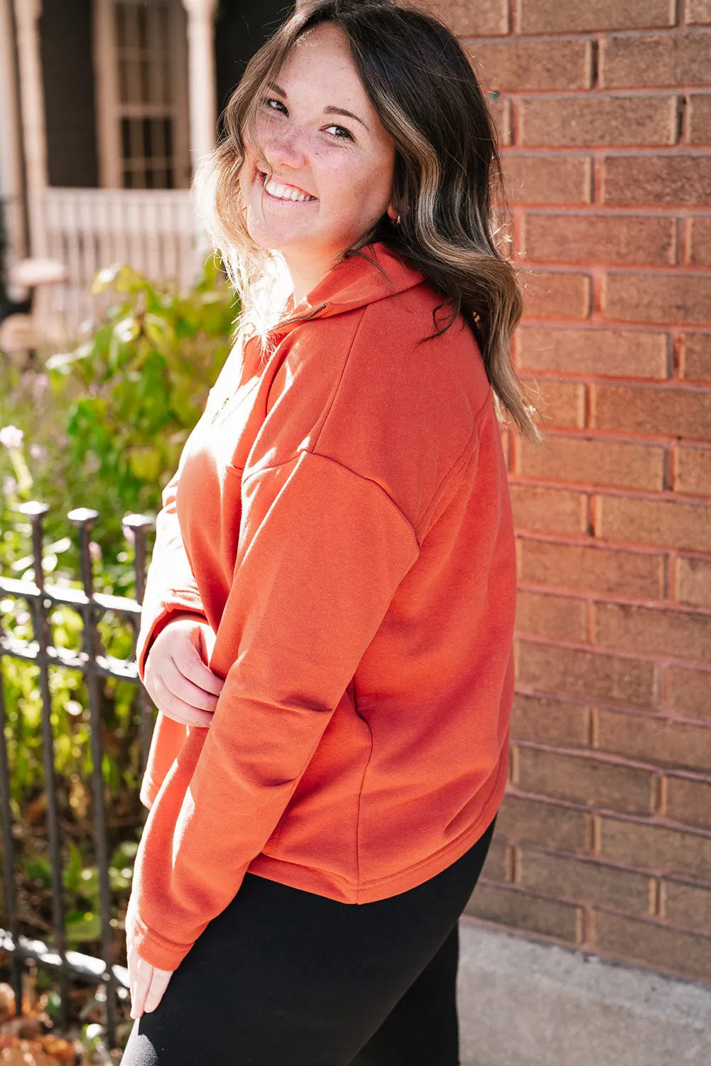Orange O-ring Zipper Pocketed Plus Size Hoodie