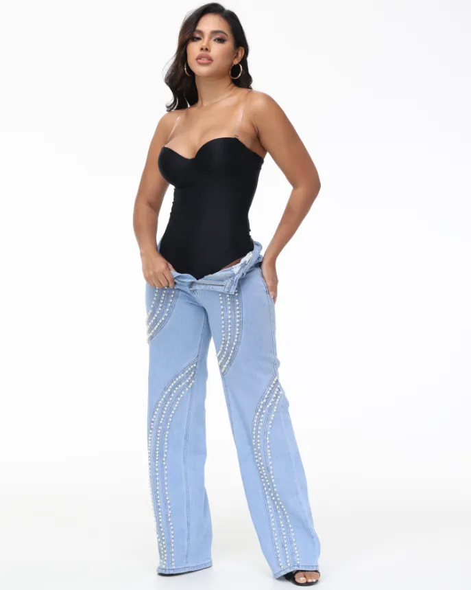 Ornament Trim Panelled Straight-Leg Jeans