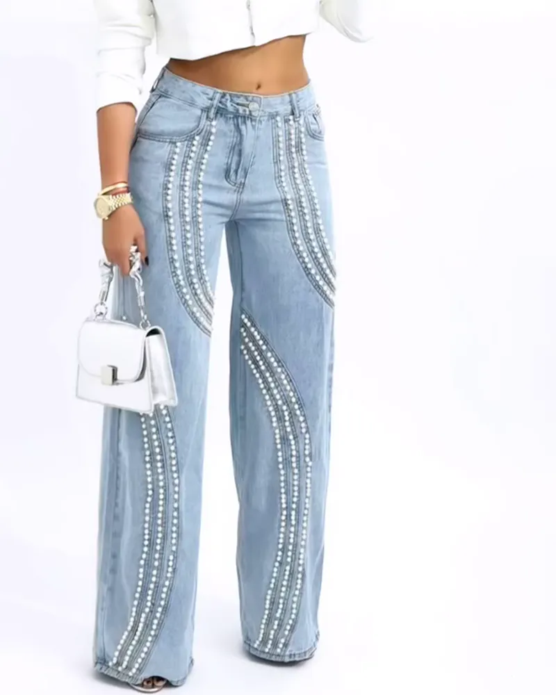 Ornament Trim Panelled Straight-Leg Jeans