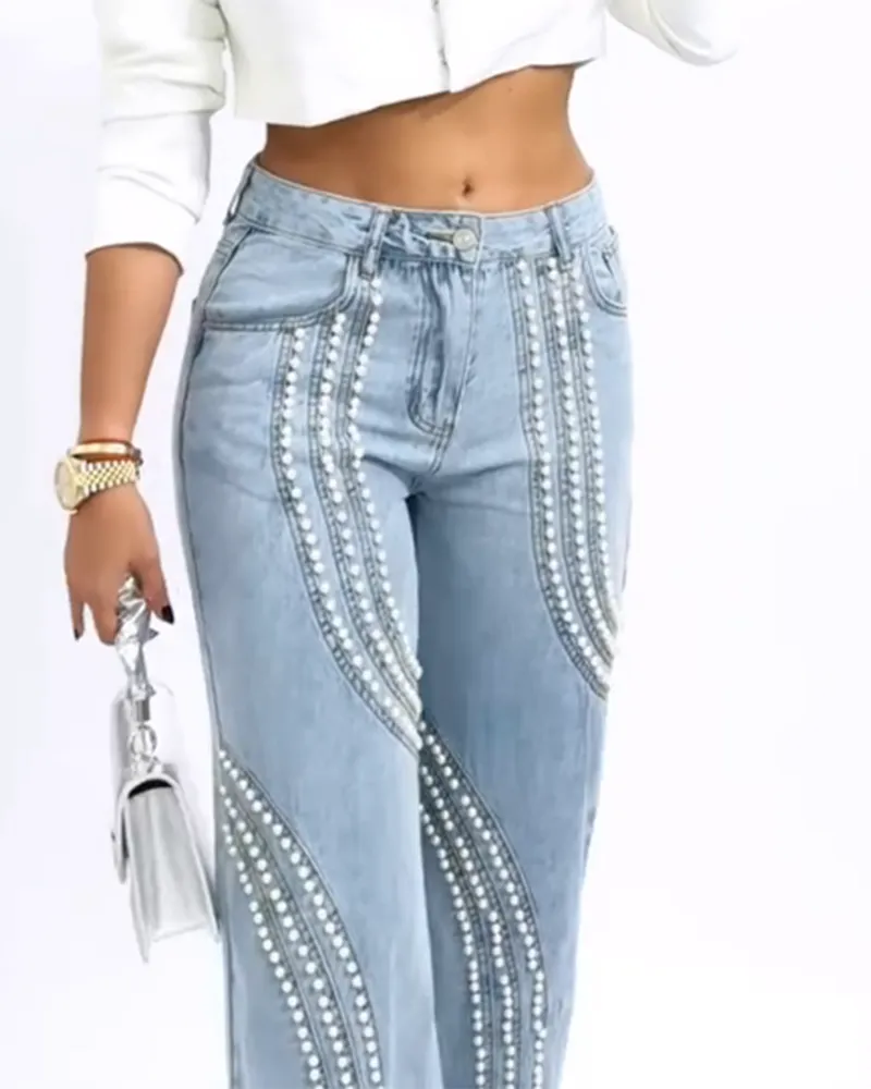 Ornament Trim Panelled Straight-Leg Jeans
