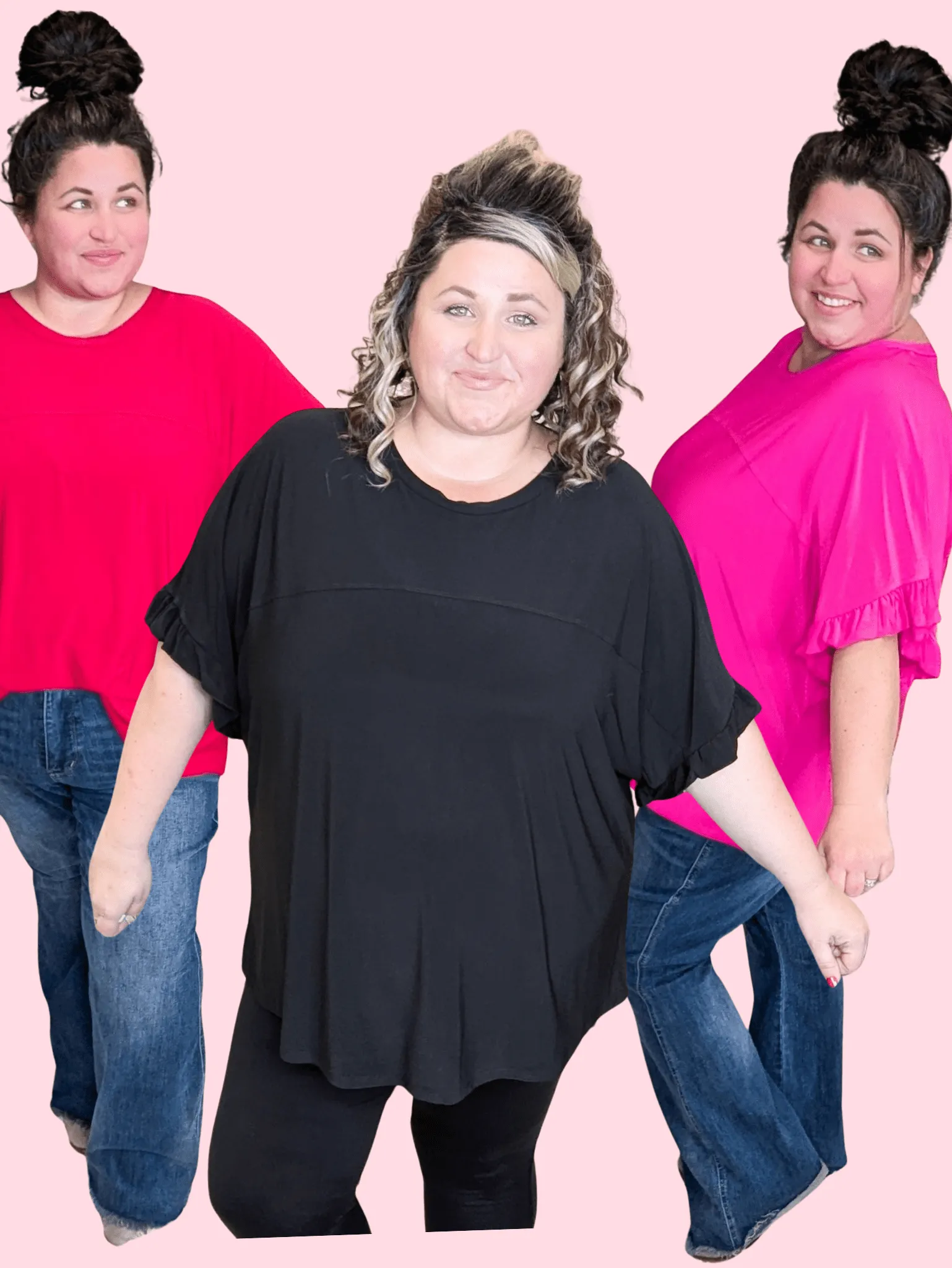 Paige Solid Scoopneck Dolman Top w/ Ruffle Sleeve (3 Colors)