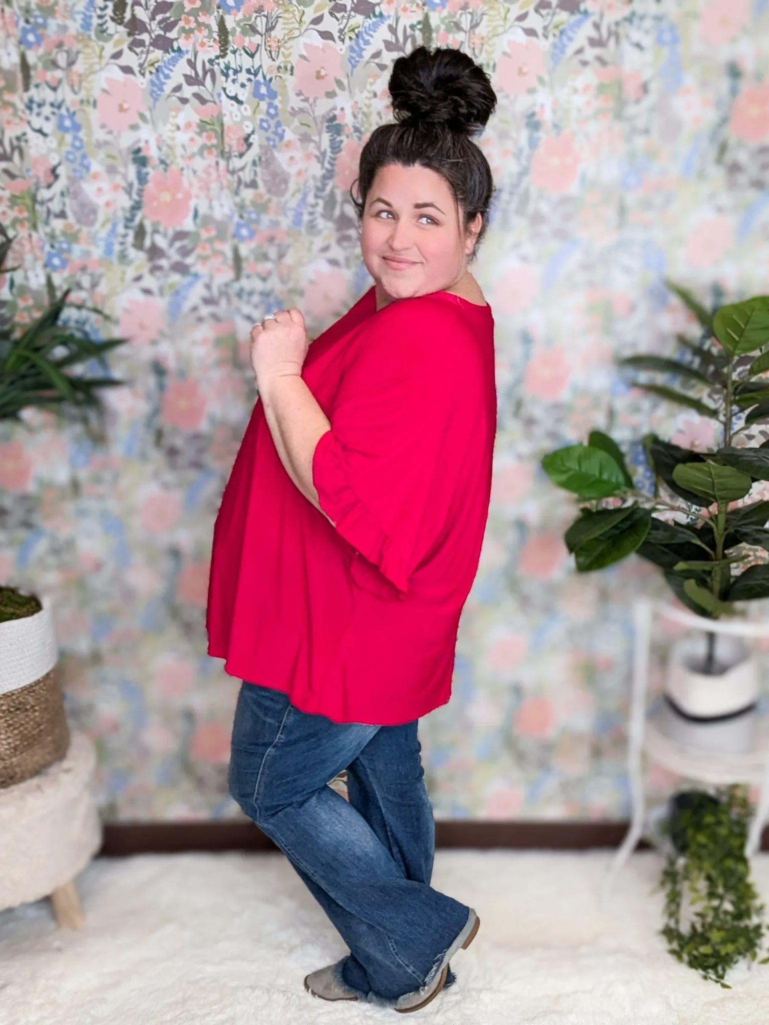 Paige Solid Scoopneck Dolman Top w/ Ruffle Sleeve (3 Colors)