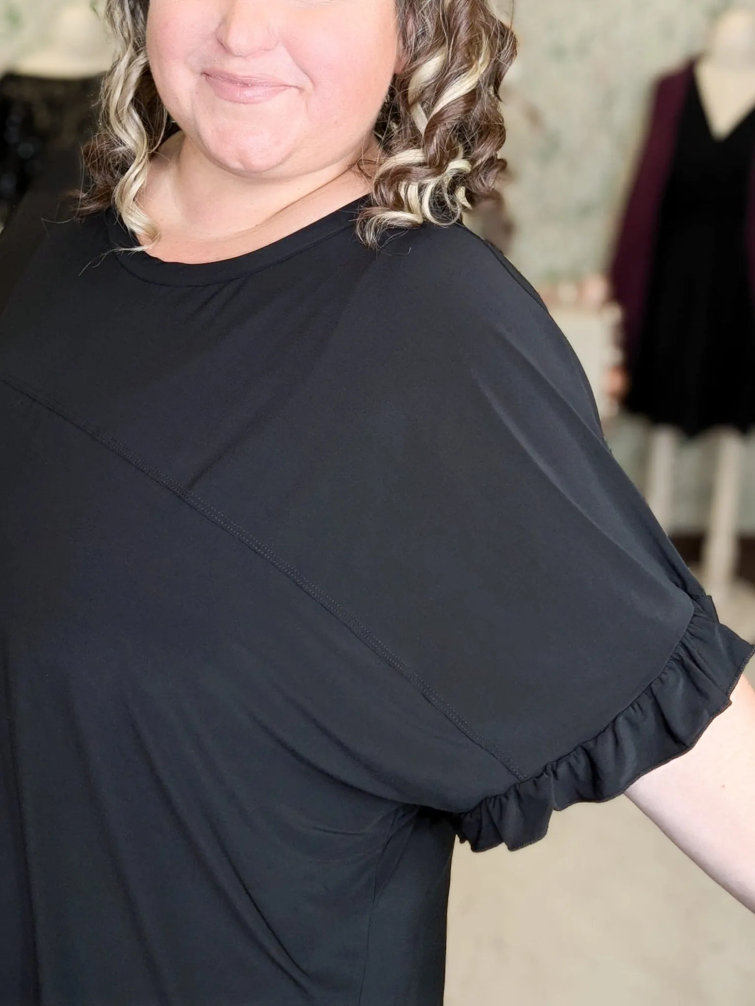 Paige Solid Scoopneck Dolman Top w/ Ruffle Sleeve (3 Colors)