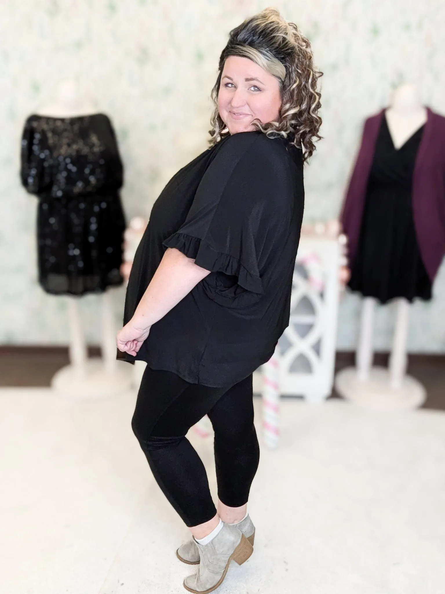 Paige Solid Scoopneck Dolman Top w/ Ruffle Sleeve (3 Colors)
